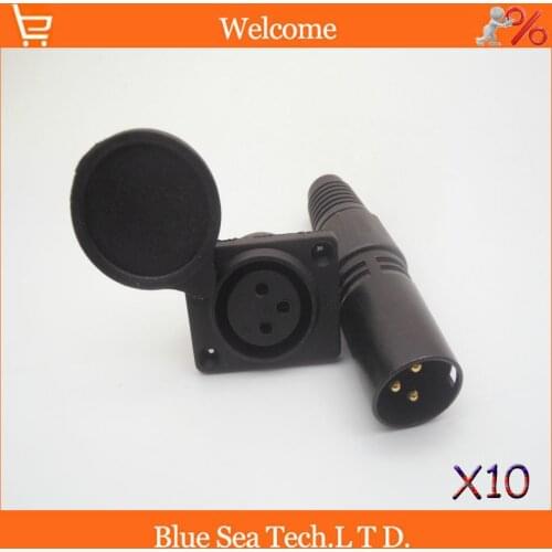10 pairs 3 Pin XLR Female Panel Socket with Cover+XLR 3 Pin Male J3P copper plated gold Audio MIC/power Connector