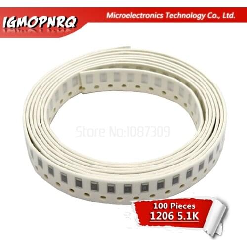 100PCS 1206 SMD Resistor 5% 5.1K ohm chip resistor 0.25W 1/4W 5K1 512