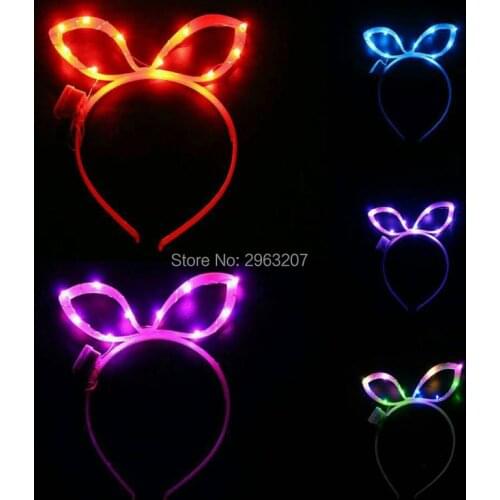 100pcs Children Adults LED Flashing Glowing Bunny Ears Headband Lighted Hair Accessories Glow Head Wear Party Supplies
