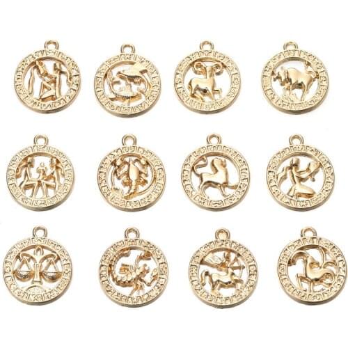 12pcs/lot Alloy Twelve Constellation Charms Letters Gold Silver color Pendant Bracelet Pattern DIY Making Necklaces Jewelry