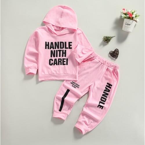 2 Pcs Baby Girls Letter Print Outfits Clothes CHildren Casual Long Sleeve Hoodie Trousers Pockets ClothingSets