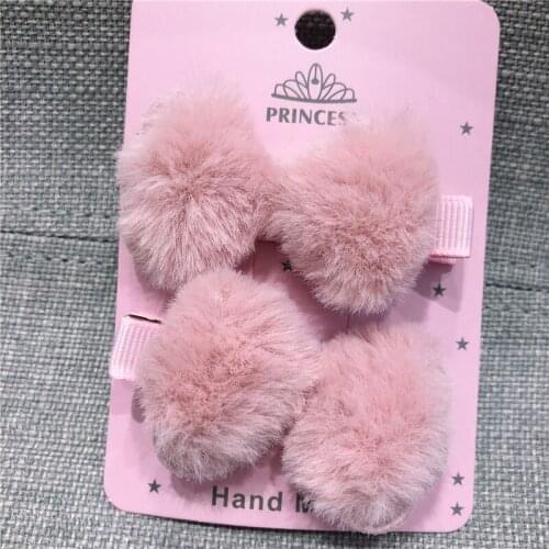 2pcs/lot Plush Hair Clip Soft Pink Bow-knot Metal Barrette Girl Accessories Chaim Non-woven Trinket Headwear For Baby Party Gift