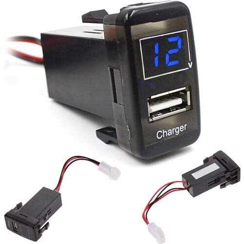 2 In 1 Voltmeter Car USB Port 5V 2.1A Dashboard Phone Car Charger Red Blue LED Voltage Meter Tester Indicator for Toyota Vigo