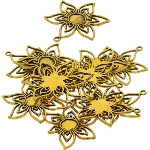 20PCS Alloy Pendant Bezel Pictures Frames Golden Flower Shape Cameo Setting 10mm Jewelry Making DIY Charms Setting Base Holder