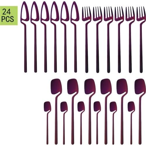 24pcs Purple Dinnerware Dinner Knives Fork Coffee Spoons Stainless Steel Set Tableware Set Home Kitchen Flatware Silverware Set