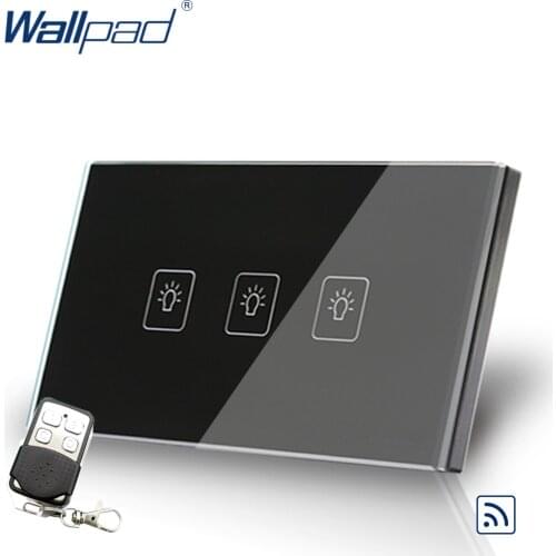 3 Gang 2 Way Remote Switch 118*72mm US Wallpad Black Glass RF Broadlink Wifi Support 3 Gang 2 Way Remote Double Control Switch