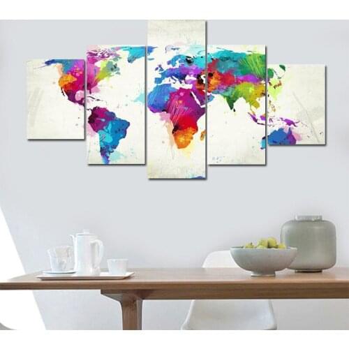 5PCS Worldmap Abstract Wall Art Canvas Painting Drop shipping Poster Art Print Decoration Pictures For Living Room Pop Art