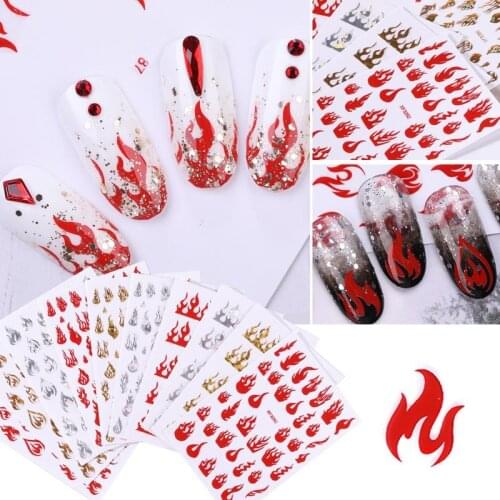 5pcs/Set Flame Nail Holographic Strip Mix Tape Nail Art Stickers Thin Laser Silver Stripe Sticker DIY Foil Decal Sticker