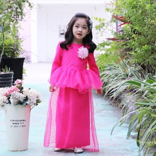 Girls Abaya For Kids Muslim Dress Middle East Muslim Suit Malay Lace Dress for Girl Party Dresses for Girls
