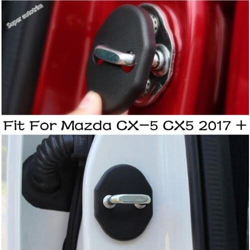 Lapetus Car Plastic Accessories Door Lock Buckle Protector Cover Trim Black 4PCS Fit For Mazda CX-5 CX5 2017 - 2021