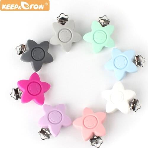 Keep&Grow 20pcs Star Pacifier Clip Silicone teether Safe Teething Chain Baby Soother DIY Accessories Anti-drop Pacifier Holder