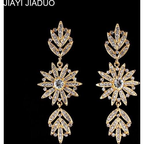 Jiayi jiaduo Brides wedding jewelry crystal earrings for the charm of womens clothing accessories gold color long earrings gif