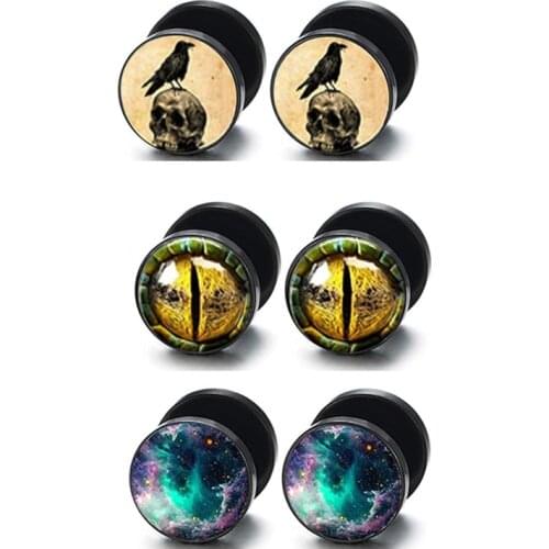 Fanpeijy 6pcs Fashion Punk Earrings Double Sided Round Bolt Stud Earrings Male Gothic Barbell Black Earrings Men women Jewelry