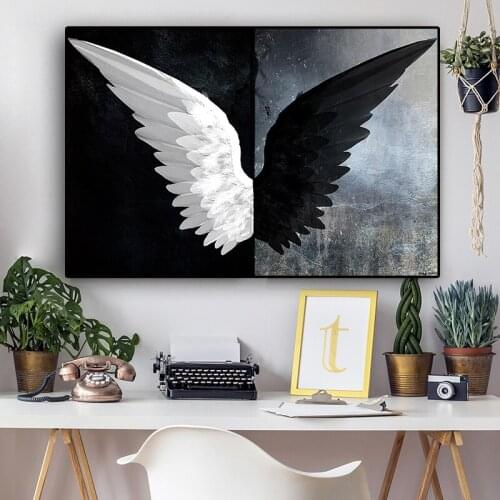 Black and White Powerful Feather Wings Canvas Painting Scandinavian Posters and Prints Nordic Wall Art Picture for Living Room