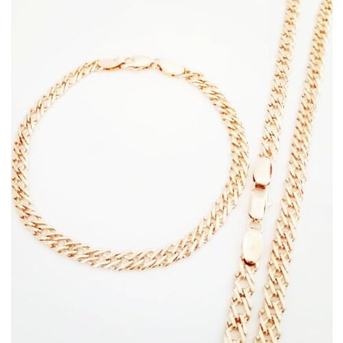 Women Bracelet Jewelry Set Romantic Link Chain Bracelet/Necklace Jewelry Sets 585 Rose Gold Color Party Jewelry