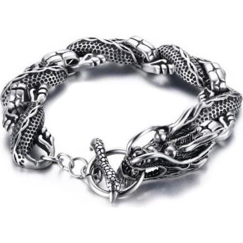 Cool XMAS Gifts for Mens Bracelet stainless steel Biker dragon Link Chain Bracelet Bangle 8.5'' 13mm wide Vintage