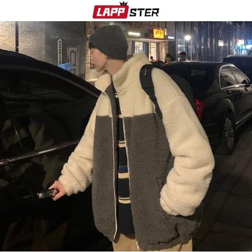 LAPPSTER Men Lambswool Patchwork Winter Jackets Coats 2021 Mens Harajuku Streetwear Windbreaker Male Black Kpop Japanese Jackets
