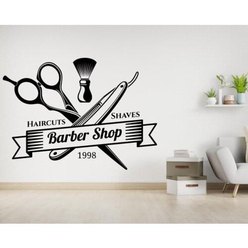 Barber Shop Window Decal Hipster Man Wall Sticker Hair Salon Scissors Murals Shave And Haircut Logo Wall Window Poster E325