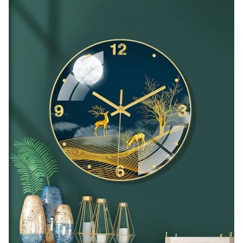 12 inch simple creative silent wall clock Nordic fashion crystal porcelain clock household living room wall glass clock