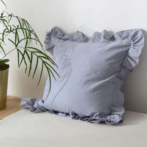 Throw Pillow Covers Farmhouse Style Soft Pure Color Cushion Covers with Ruffle Trims for Sofa Bed Couch Chair Car