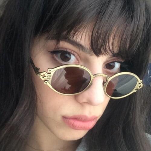 SHAUNA Ins Popular Gothic Small Oval Punk Sunglasses Men Retro Metal Steampunk Sun Glasses Women