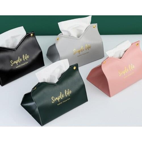 Ins Leather Tissue Box Simple Napkin Papers Holder Case Table Paper Storage Box Home Living Room kitchen Tissue Organizer