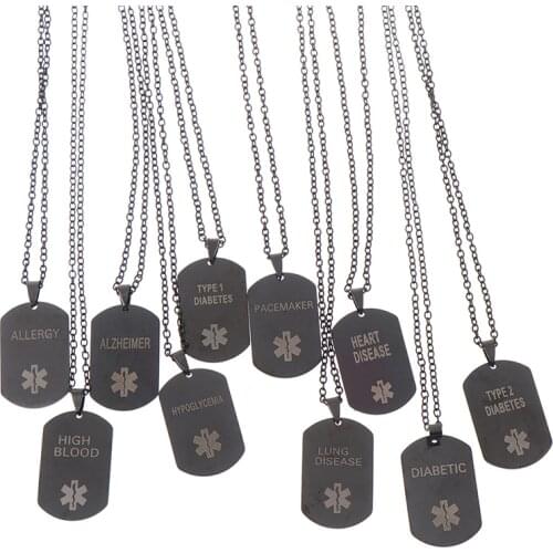 Medical Alert Neckalce Stainless Steel Custom Engraved Medic ID Military Dog Tag Diabete Pendant Emergency Men Jewelry
