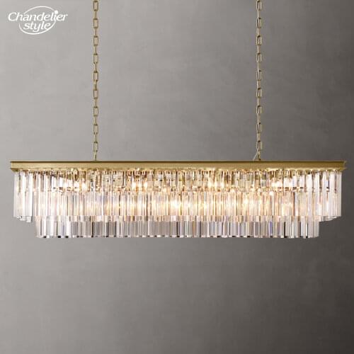 1920s Odeon Clear Glass Fringe Rectangular Crystal Chandelier Lighting Pendant Hanging Light Hotel Living Dining Room Lighting