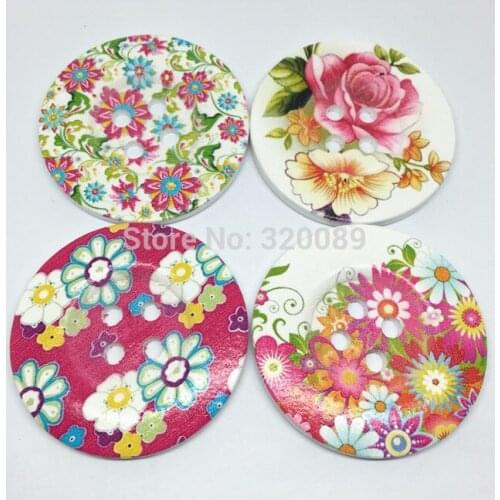50pcs 50mm Large Wooden Buttons Pink Flowers Mixed Butterfly Sewing Button Embellishments Cardmaking Bag Decorations