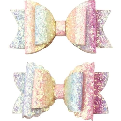 Rainbow Mermaid Hair Bows Pastel Dovetail Hair Clip Leather Girls Hairgrips Hairpins Bowknot Barrettes Princess Hair Accessories