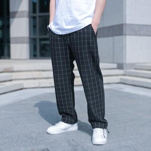 SILENSTORM Techwear Mens Black Check Plaid Pants Wide Leg Jogger Hip Hop Style Punk Fashion