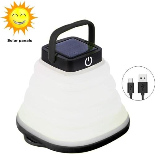 IP68 Collapsible Camping Light Portable Lantern Solar Tent Lighting with Bowl-shape Design Waterproof LED Rechargeable Camp Lamp
