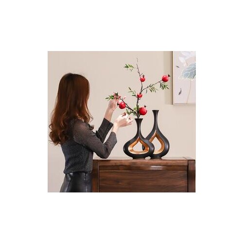 MODERN EUROPEAN CERAMIC BLACK GOLD VASE LIVING ROOM DECORATION CREATIVE HOLLOW FLOWER EXQUISITE FLOWERS VASE DECORATION HOME