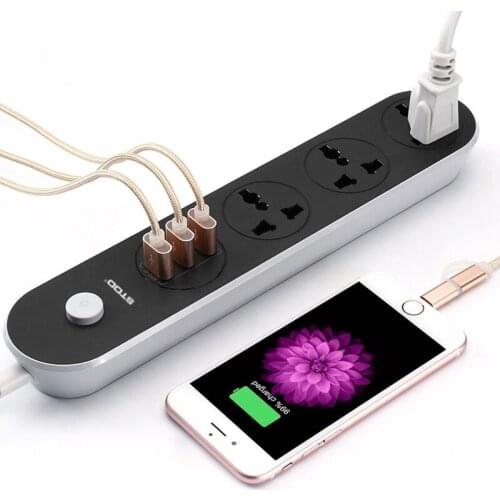 STOD 3 Port USB Charger 15W Outlet Socket Power Strip 2500W 2IN1 Home Charging Station For Cellphone Laptop Charge AC Adapter
