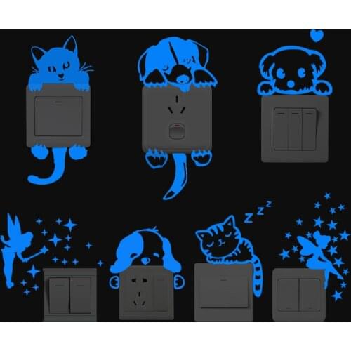Cartoon Luminous Switch Sticker Glow In The Dark Wall Stickers Home Decor Kids Room Decoration Sticker Decal Cat Fairy Moon Star