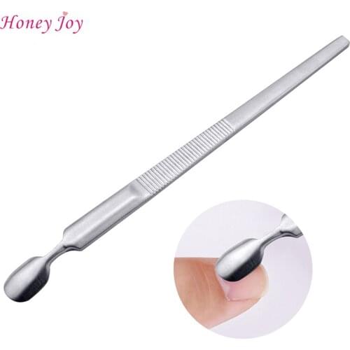 Stainless Steel Cuticle Remover Pusher with Spoon Shape Easy Grip Stripe Handle Professional Manicure Pedicure Nail Tools