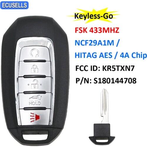 Keyless-Go 5B Smart Remote Car Key FSK 433Mhz NCF29A1M / HITAG AES / 4A Chip For Infinit QX60 FCC ID: KR5TXN7 / S180144708