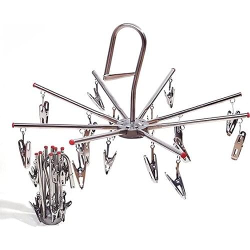 Stainless Steel 16 Clips Windproof Multifunctional Folding Windproof Clothes And Socks Rack