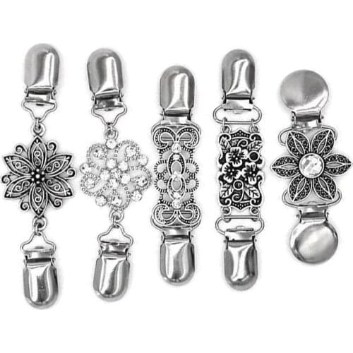 Flower Patterns Clip Women Girls Knitwear Shawl Brooches Pins Classical Vintage Sweater Shawl Clip Dresses Cardigan Collar Clip