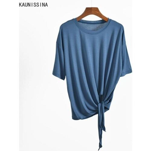 Womens Modal T-shirt Short Sleeve Summer Korean Style Tops Solid Color Simple Round Neck Loose T-shirt Female Tee Shirts
