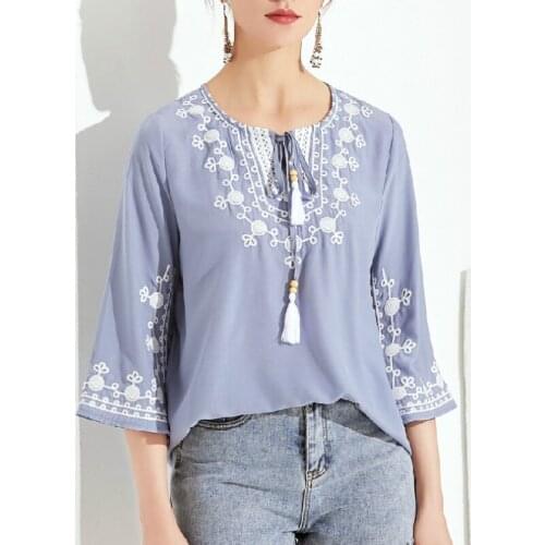 TEELYNN Cotton Floral Embroidery 2020 autumn blouse women pullover top plus size vintage tassle boho clothes casual ladies tops