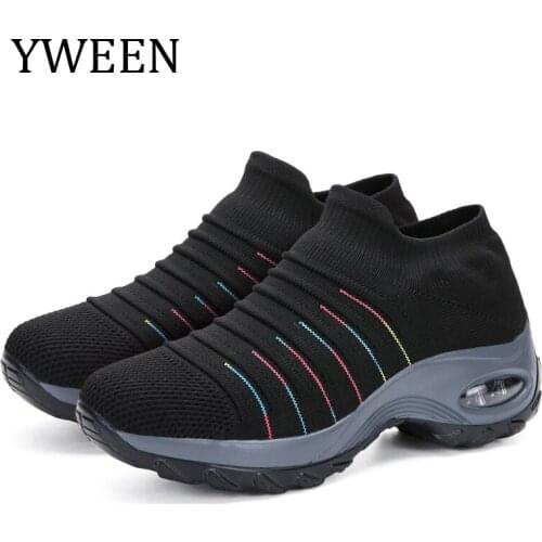 YWEEN Women Running Walking Shoes Hot Autumn New Mesh Breathable Ladies Sneakers Soft Platform Slip On Loafers Plus size