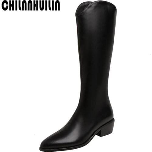 Western microfiber leather zipper knee high boots women casual outdoor shoes square heel autumn winter long riding snow boots