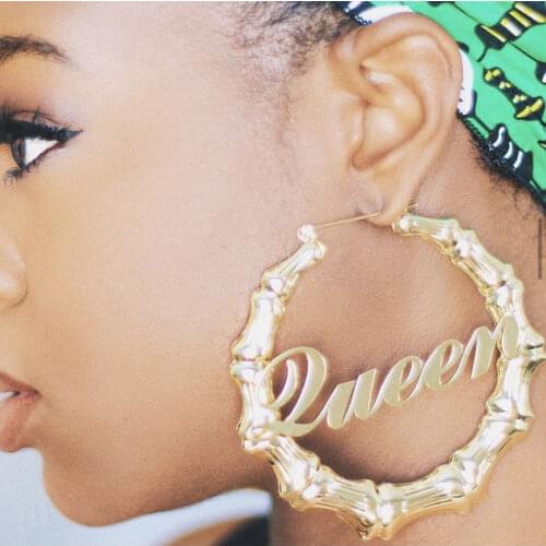 Punk Rock Over Size Geometric Hoop Earrings Fashion Gold Color Large Letter Hollow Creole Bamboo Earrings female Bijoux 2020 New