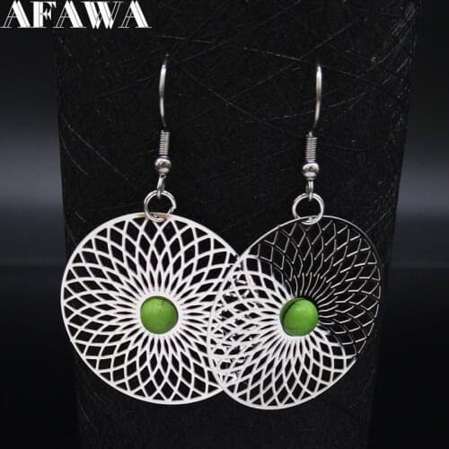 2021 Fashion Flower of Life Stainless Steel Big Earrings Women Hollow Silver Color Eye Earrings Jewelry pendientes mujer E612972