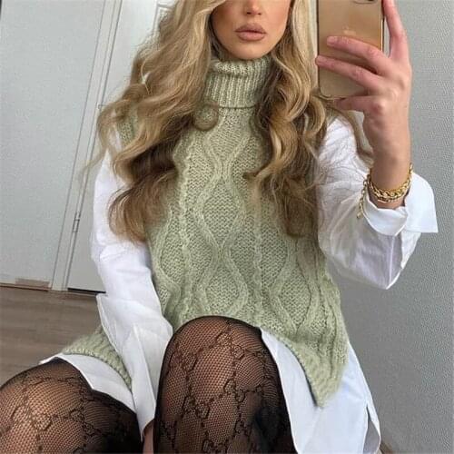 Women Sweater Spring Knitted Vest Sleeveless Turtleneck Vests Poullover Vest Female Jumper Pull Femme