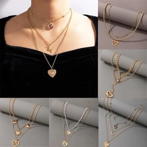 HuangTang Trendy Heart Pendant Necklace for Women Multi-layer Pearl Love Clavicle Chain Charming Jewelry Anniversary Gift Collar