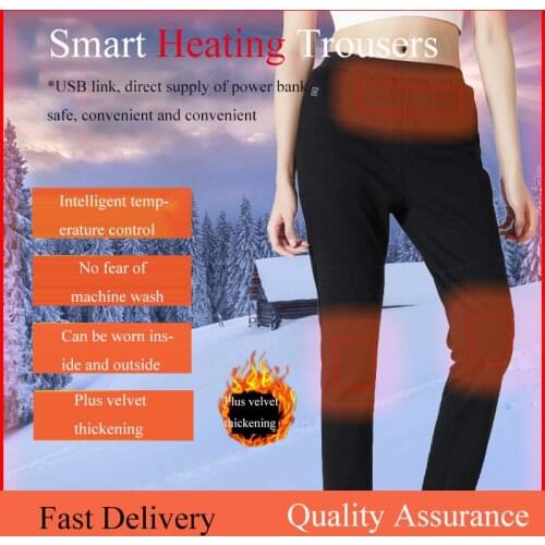 Winter Smart USB Electric Carbon Fiber Heated Pants Fashion Outdoor Warm Heating Pants Men Women Plush Thermal Cotton Trousers