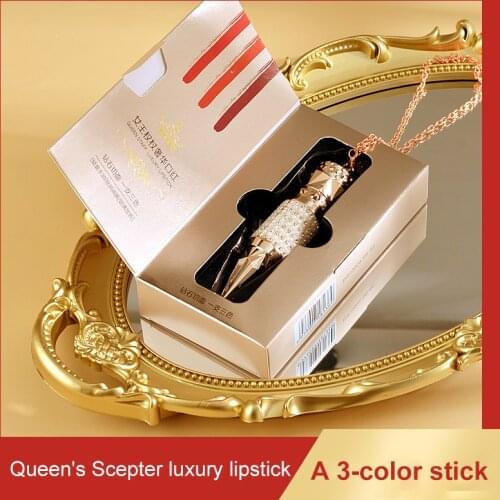 1 stick 3 colors Colors Lips Makeup Lipstick Lip Gloss Long Lasting Moisture Cosmetic Lipstick Red Lip Matte Waterproof 3.8g