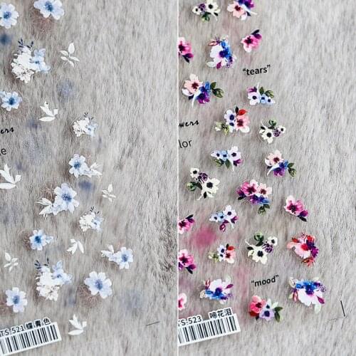 1 Pc 3D New Watercolor Flower Nail Sticker Manicure Tools Fashion Korean Water Slide Nail Art Decals Gradient Color Nail Art